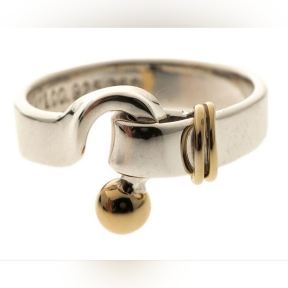 Auth TIFFANY & Co. Hook & Eye Ring In 925 Silver And 18K Gold - Picture 1 of 14